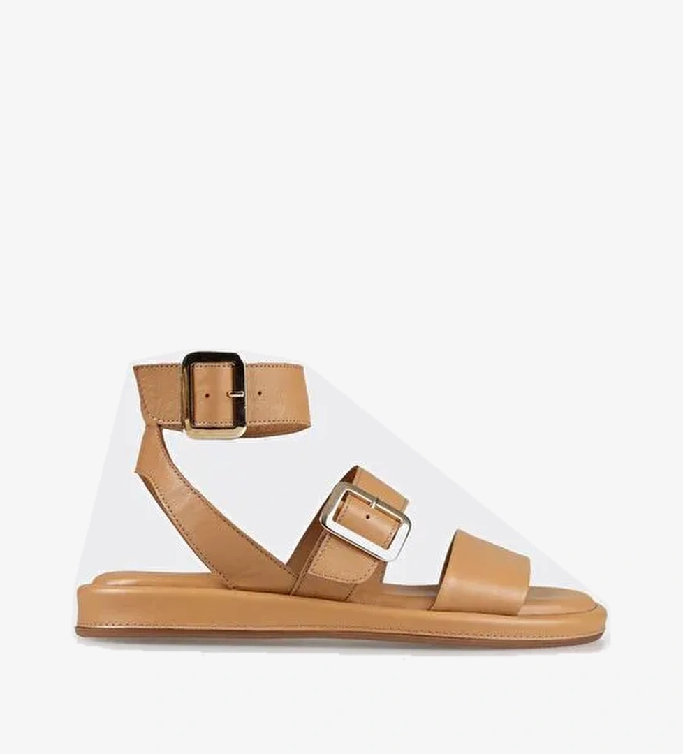 Naturel Deri Kadın Düz Sandalet - Görsel 1