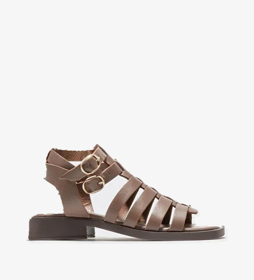 Kahve Deri Kadın Düz Sandalet - Görsel 1