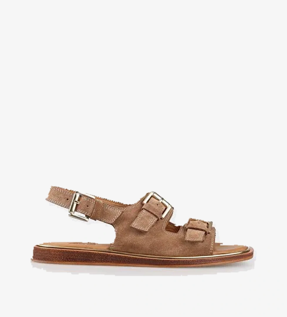 Taba Deri Kadın Düz Sandalet - Görsel 1