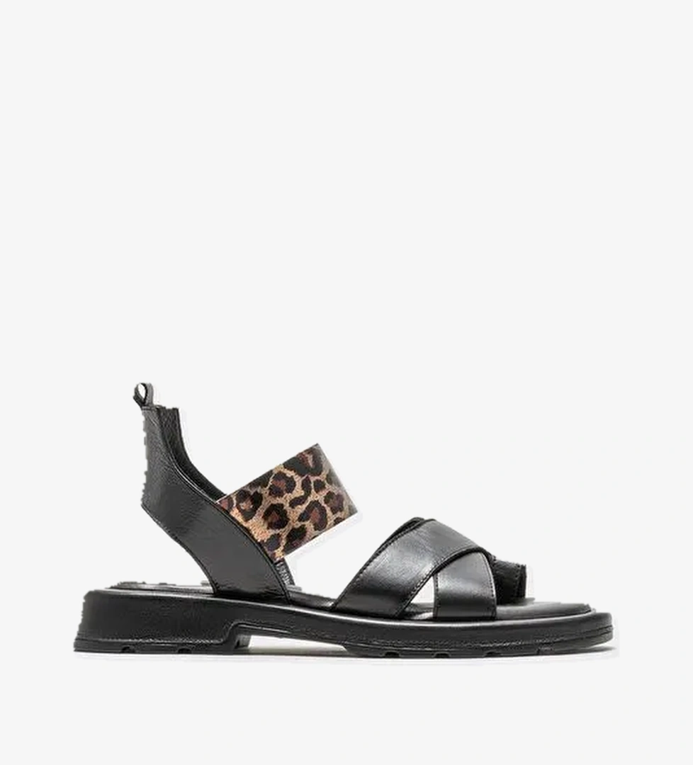 Siyah Deri Kadın Parmak Arası Sandalet - Görsel 1