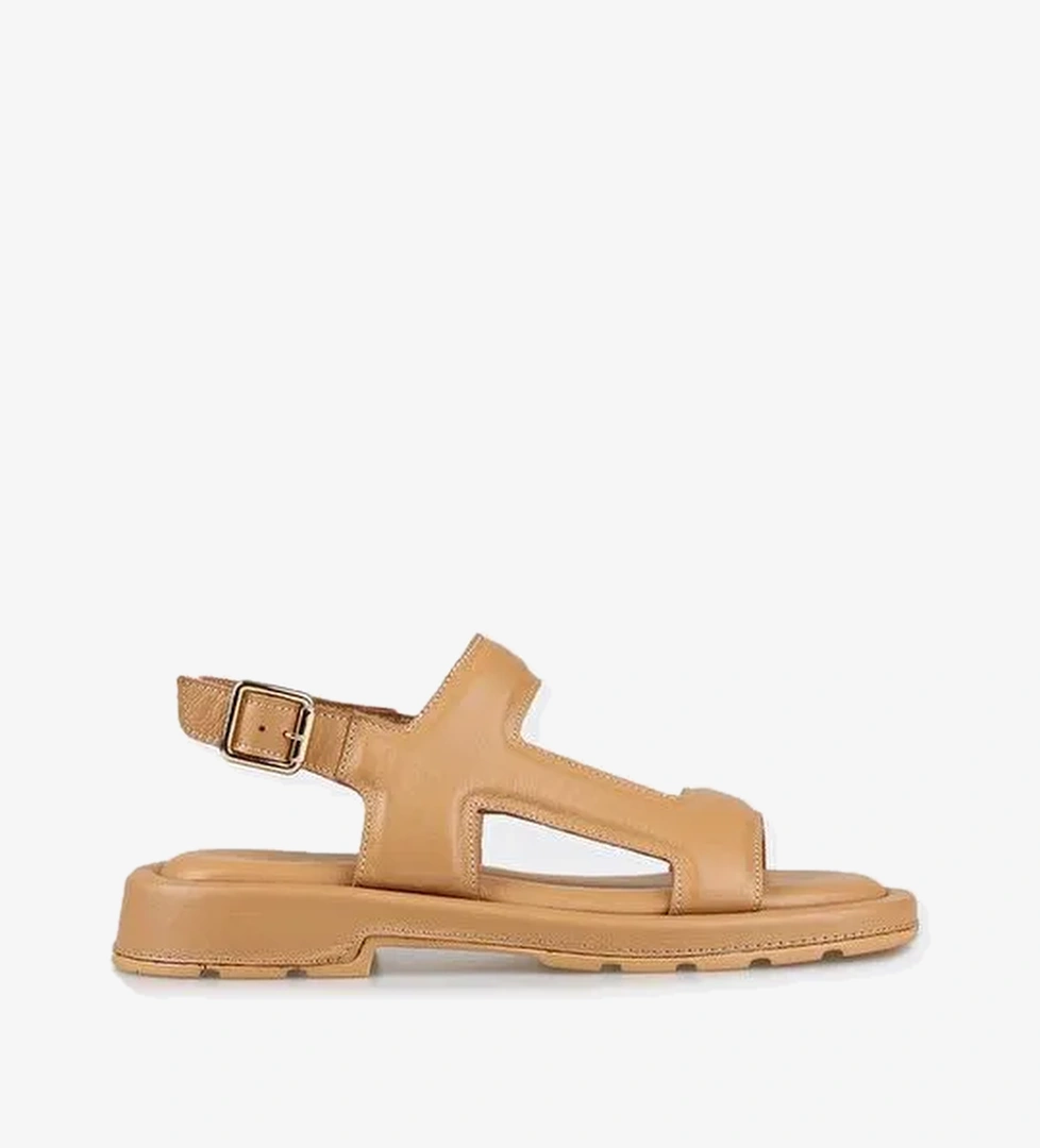 Naturel Deri Kadın Düz Sandalet - Görsel 1