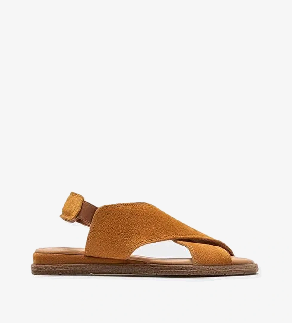 Taba Deri Kadın Düz Sandalet - Görsel 1