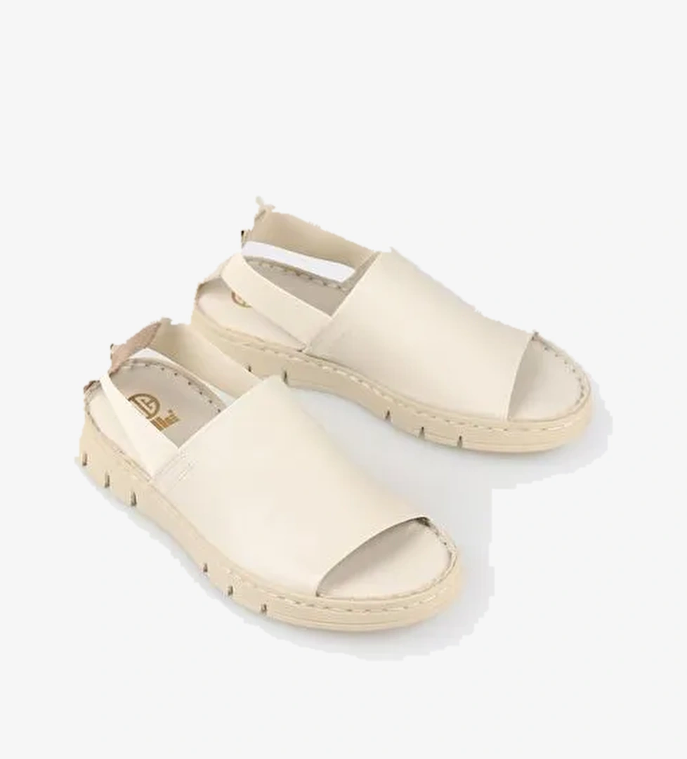 Elle Ekru Kadın Deri Sandalet DAGANA - Görsel 1