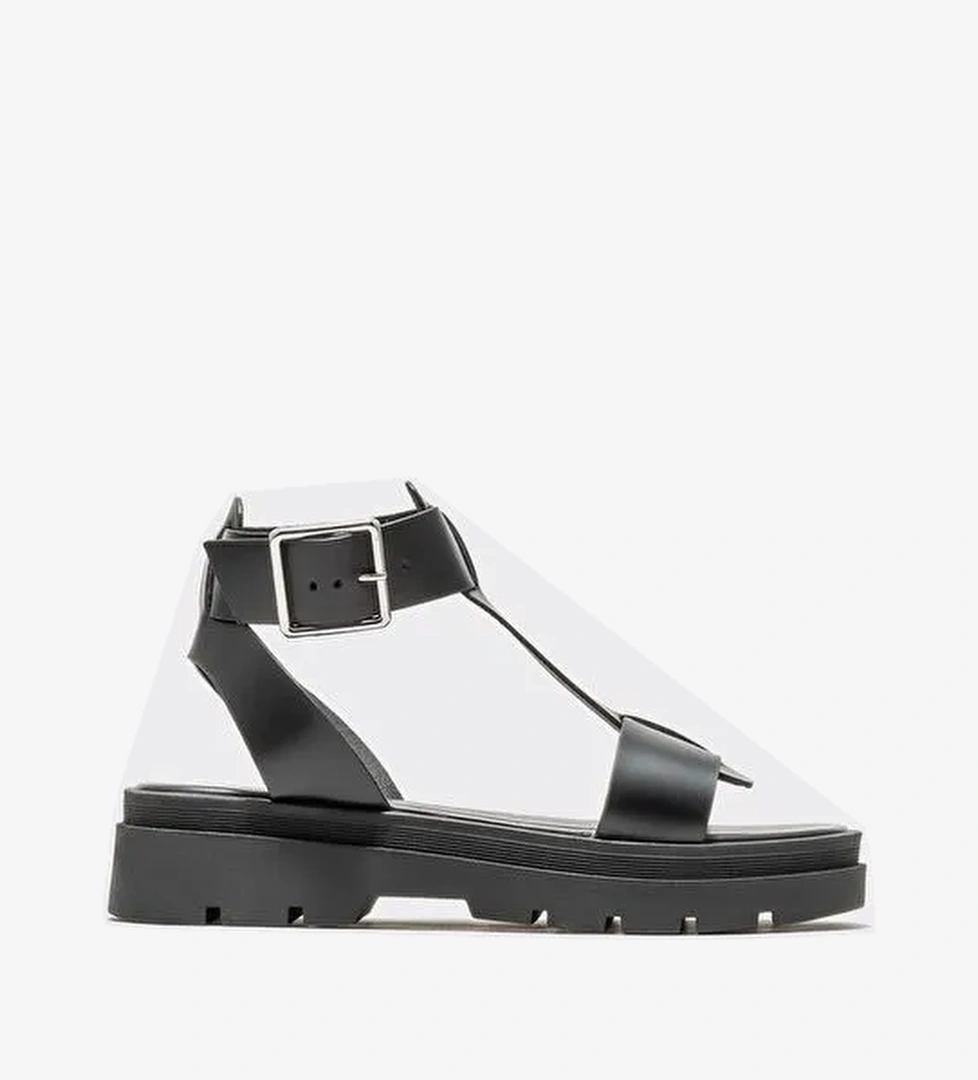 Siyah Deri Kadın Sandalet - Görsel 1