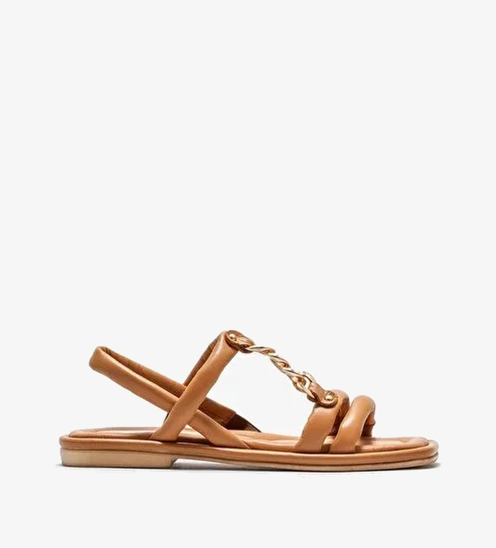 Taba Deri Kadın Düz Sandalet - Görsel 1