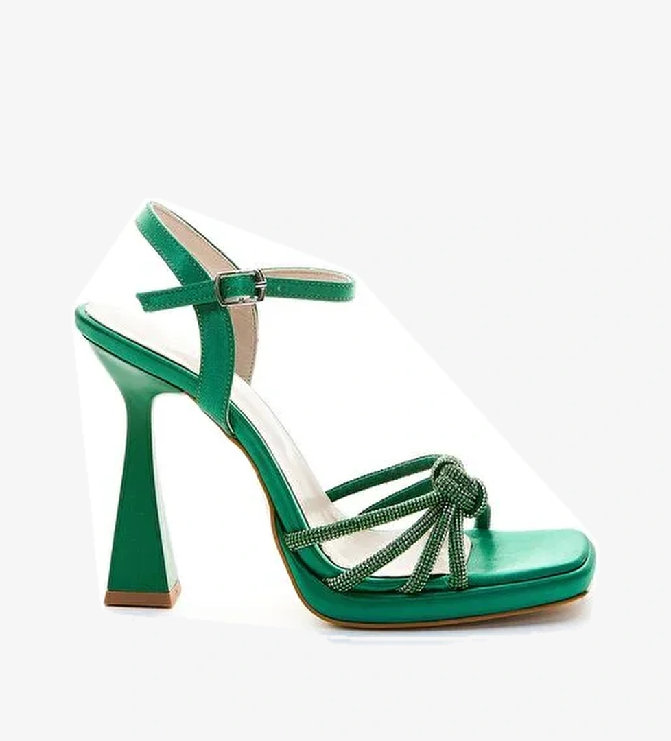 Valmenti Estee Kadın Yeşil Saten Suni Deri Topuklu Ayakkabı - Görsel 1