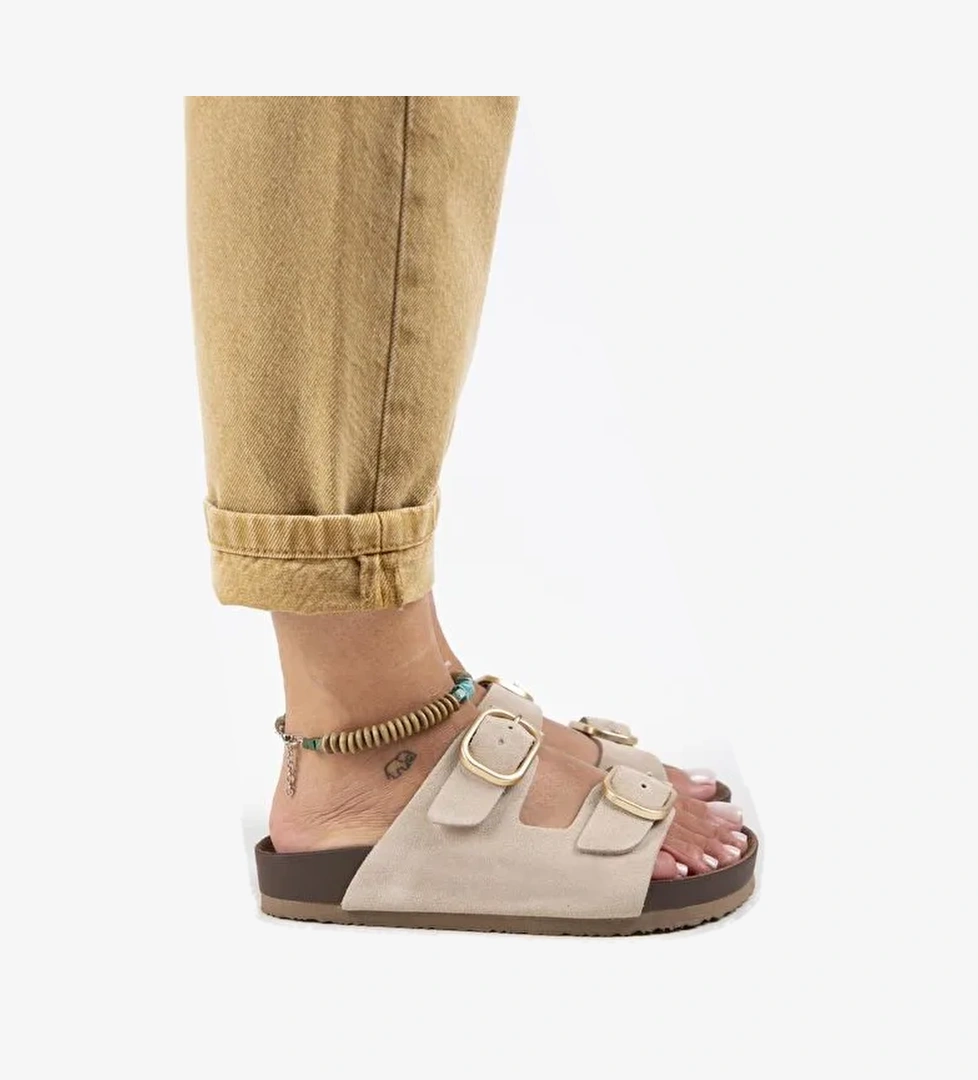 Manijero Bej Kadın Süet Terlik MNJ.127.01 - Görsel 1