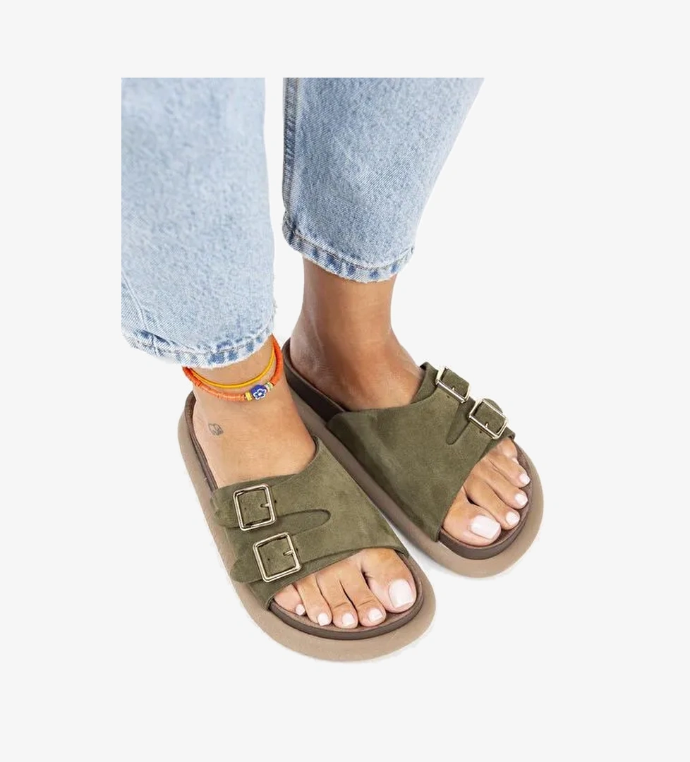 Manijero Haki Kadın Süet Terlik MNJ.132.04 - Görsel 1