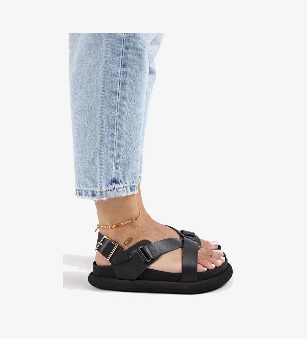 Manijero Siyah Kadın Deri Sandalet MNJ.133.05 - Görsel 1