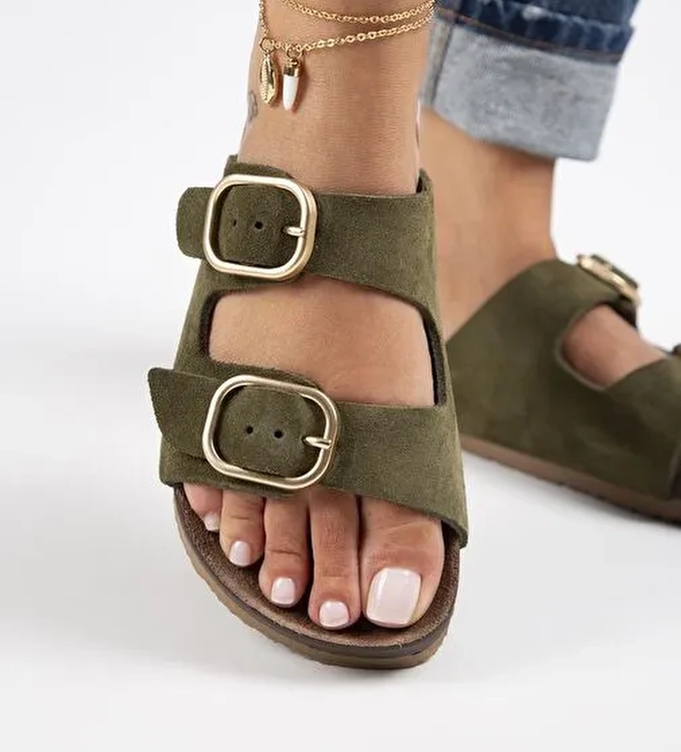 Manijero Haki Kadın Süet Terlik MNJ.127.04 - Görsel 1