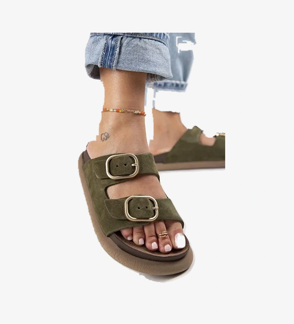 Manijero Haki Kadın Süet Terlik MNJ.129.04 - Görsel 1