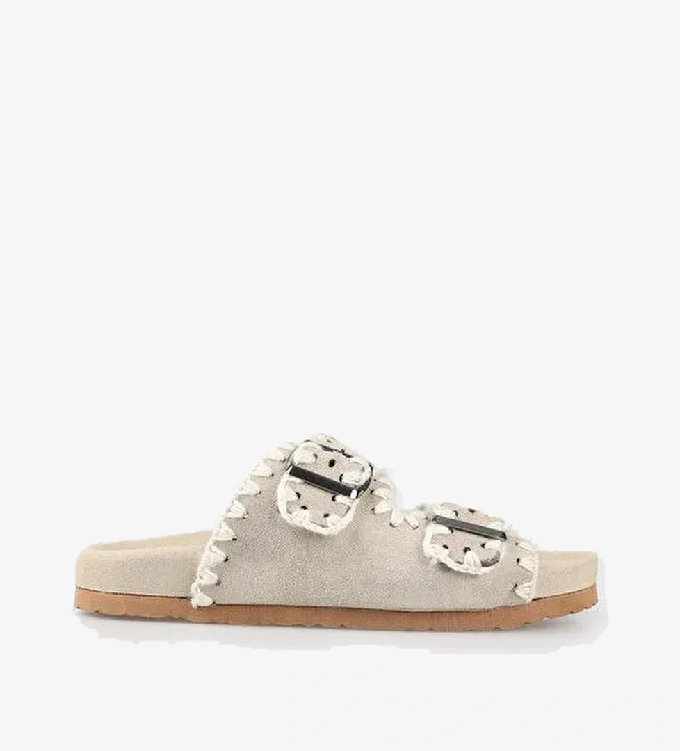 Bej Deri Kadın Düz Terlik - Görsel 1