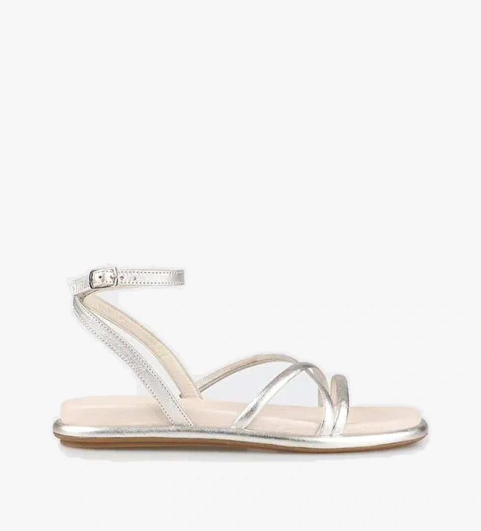 Lame Deri Kadın Düz Sandalet - Görsel 1