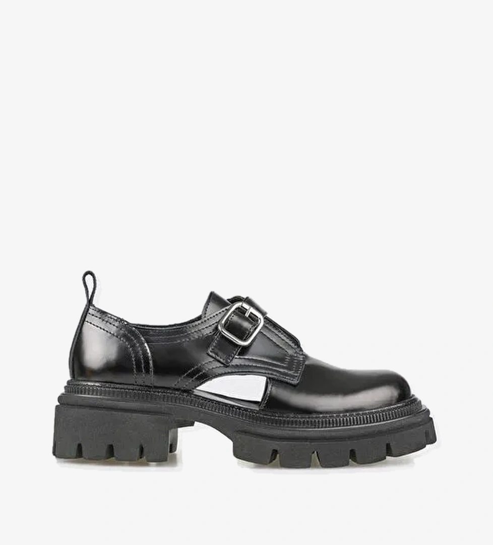 Siyah Deri Kadın Günlük Ayakkabı - Görsel 1