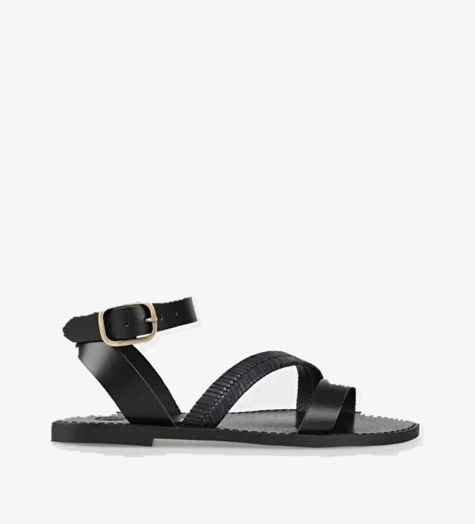 Siyah Deri Kadın Sandalet - Görsel 1