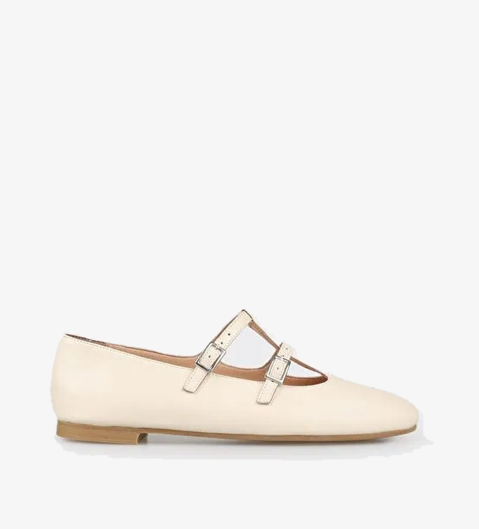 Ekru Deri Kadın Günlük Ayakkabı - Görsel 1