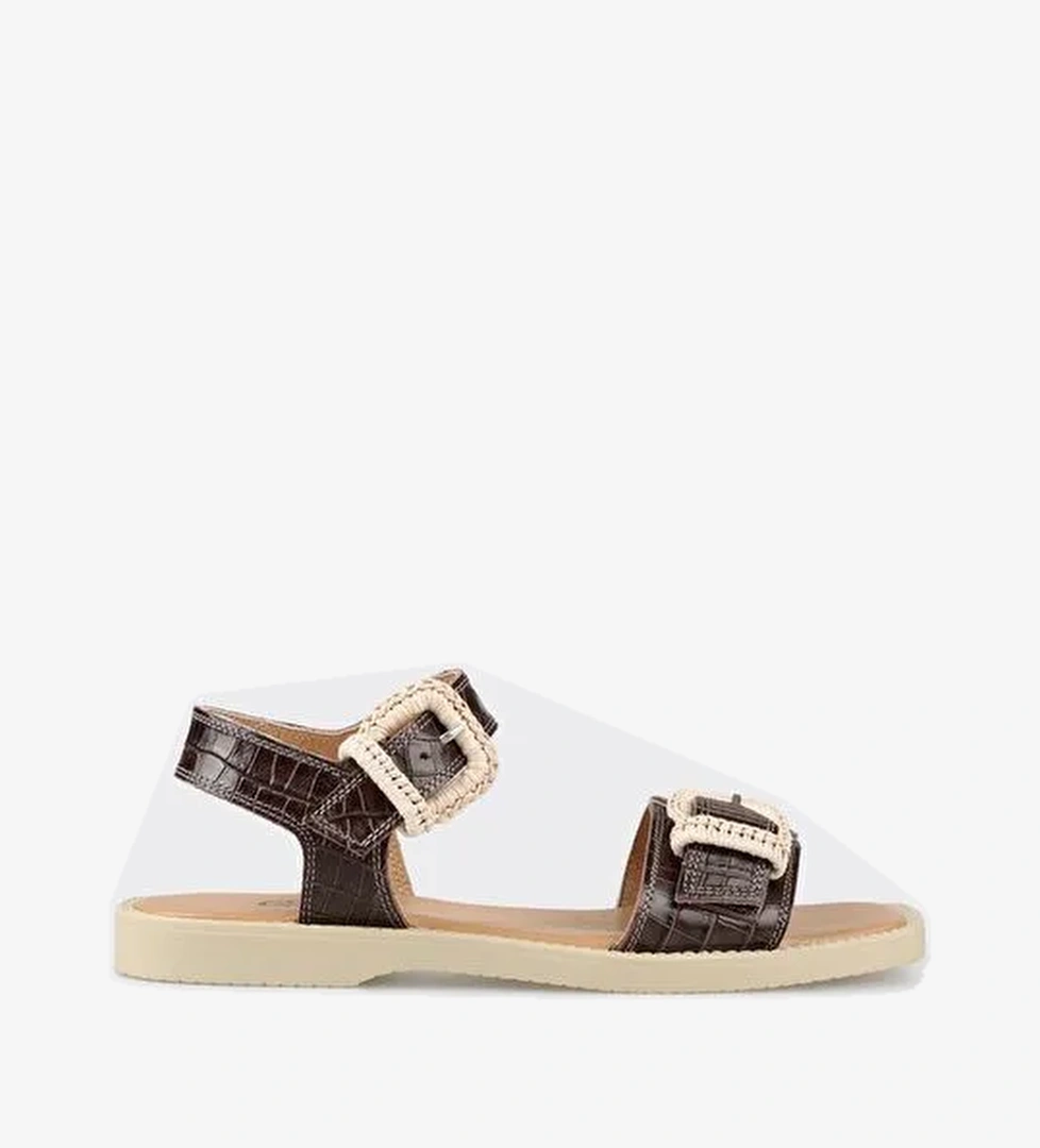 Kahve Deri Kadın Düz Sandalet - Görsel 1