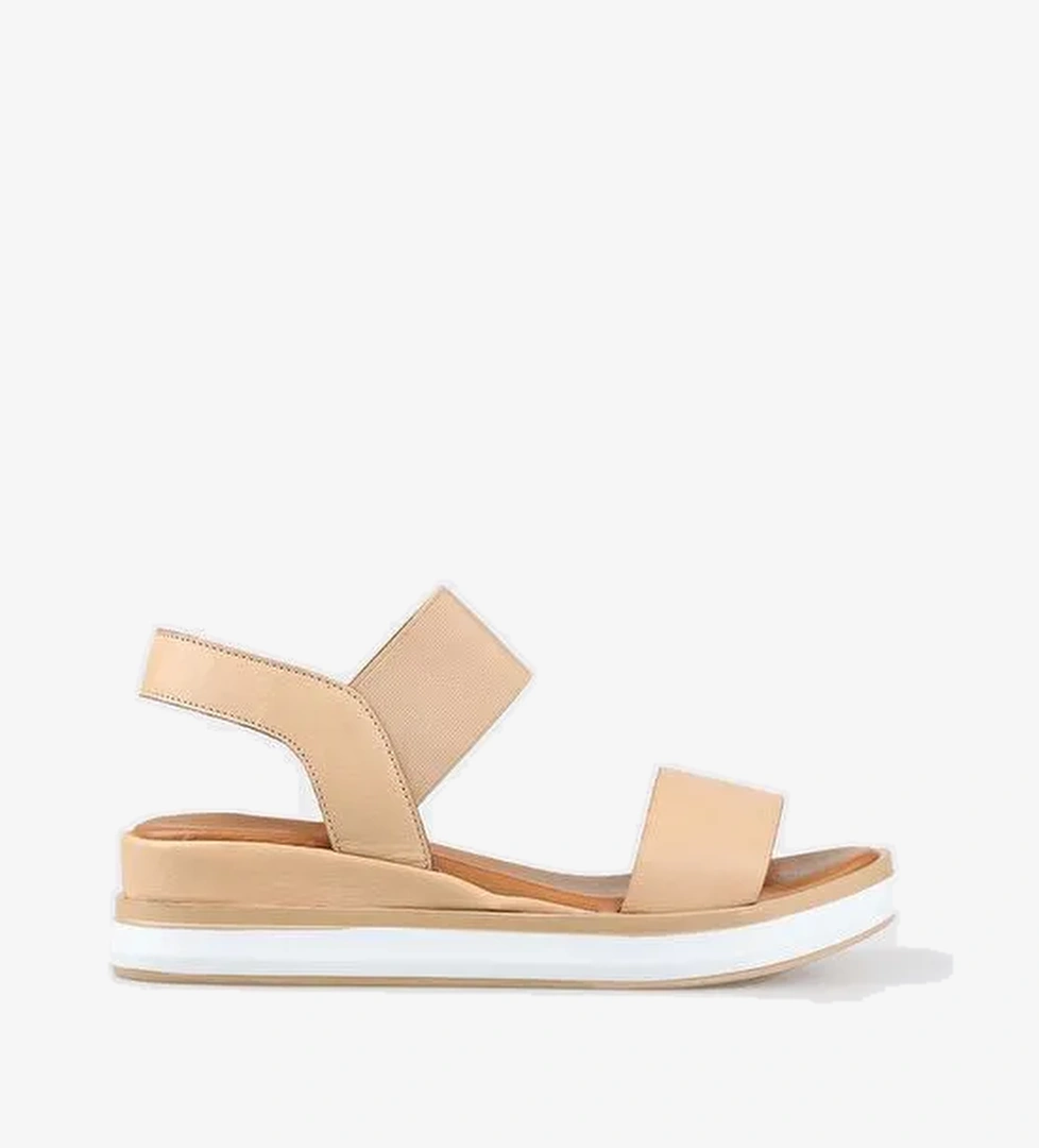 Naturel Deri Kadın Dolgu Topuk Sandalet - Görsel 1