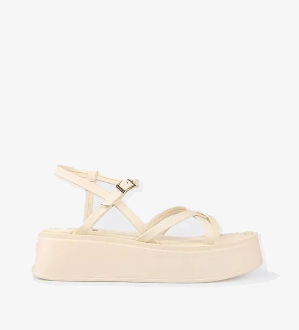 Bej Deri Kadın Dolgu Topuk Sandalet - Görsel 1