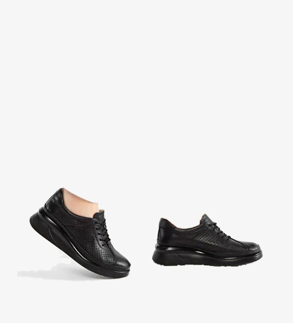 Tamer Tanca Kadın Hakiki Deri Siyah Deri Comfort Ayakkabı - Görsel 1