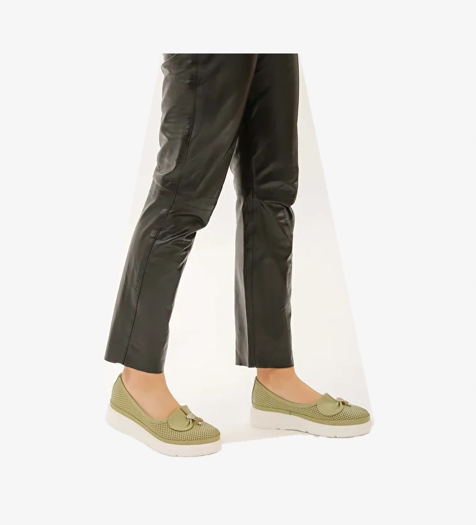 Tamer Tanca Kadın Hakiki Deri Yeşil Comfort Ayakkabı - Görsel 1