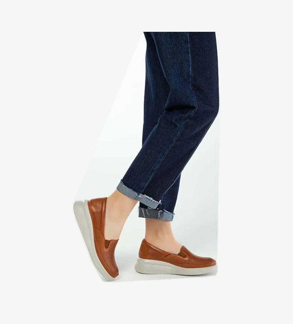 Tamer Tanca Kadın Hakiki Deri Taba Comfort Ayakkabı - Görsel 1