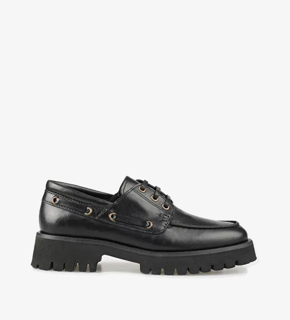 Elle Siyah Kadın Deri Oxford Ayakkabı WUXBAV - Görsel 1