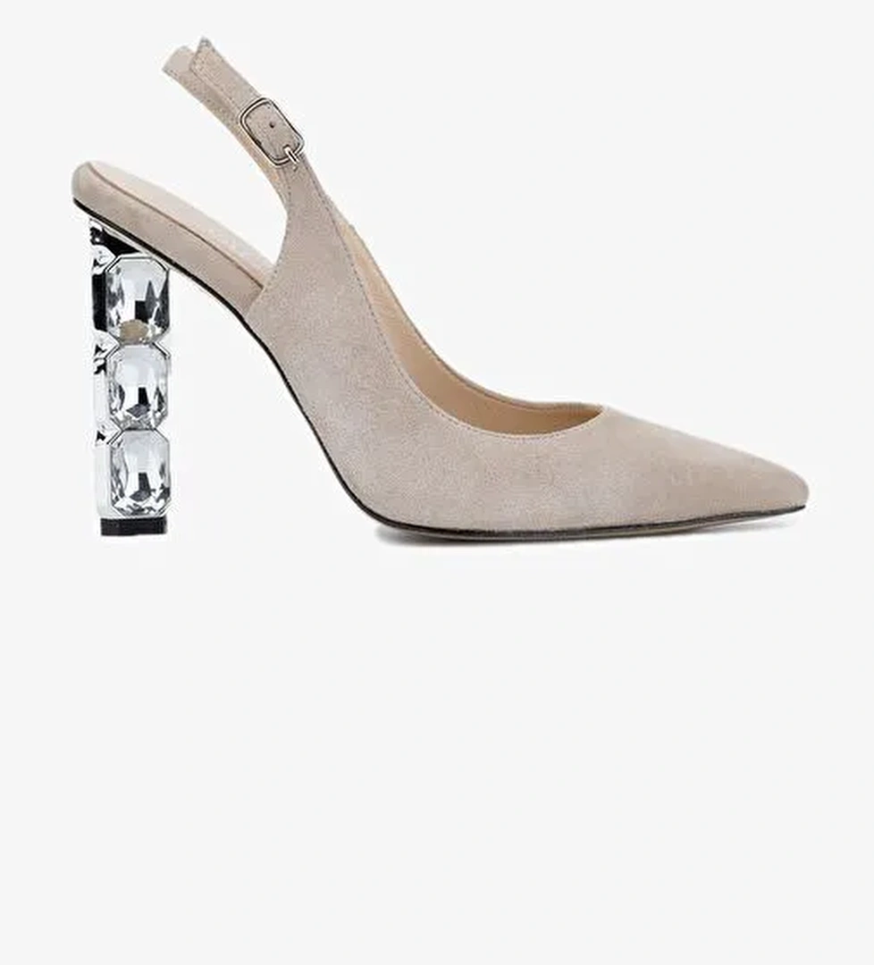 Valmenti Livio Kadın Bej Süet Hakiki Deri Topuklu Ayakkabı - Görsel 1