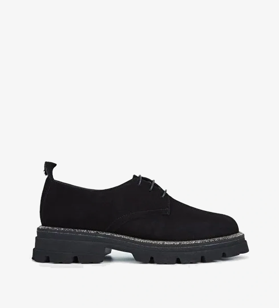 Valmenti Kadın Siyah Süet Hakiki Deri Loafer Ayakkabı - Görsel 1