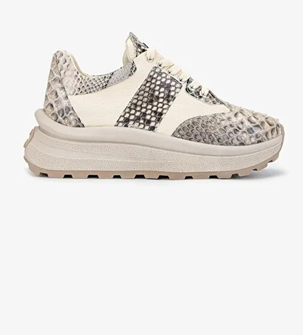 Valmenti Lyra Kadın Bej yılan Hakiki Deri Sneakers & Spor Ayakkabı - Görsel 1