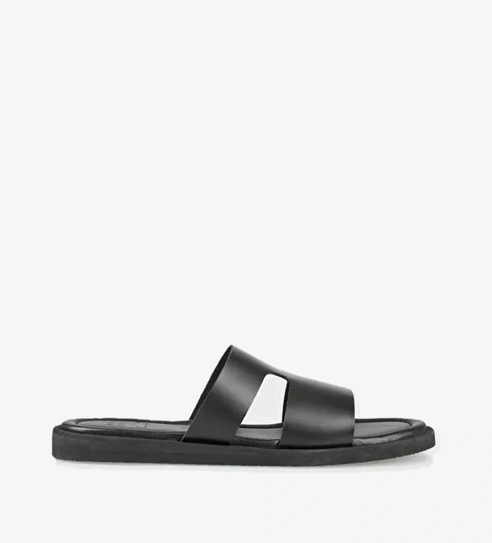 Siyah Deri Erkek Terlik - Görsel 1