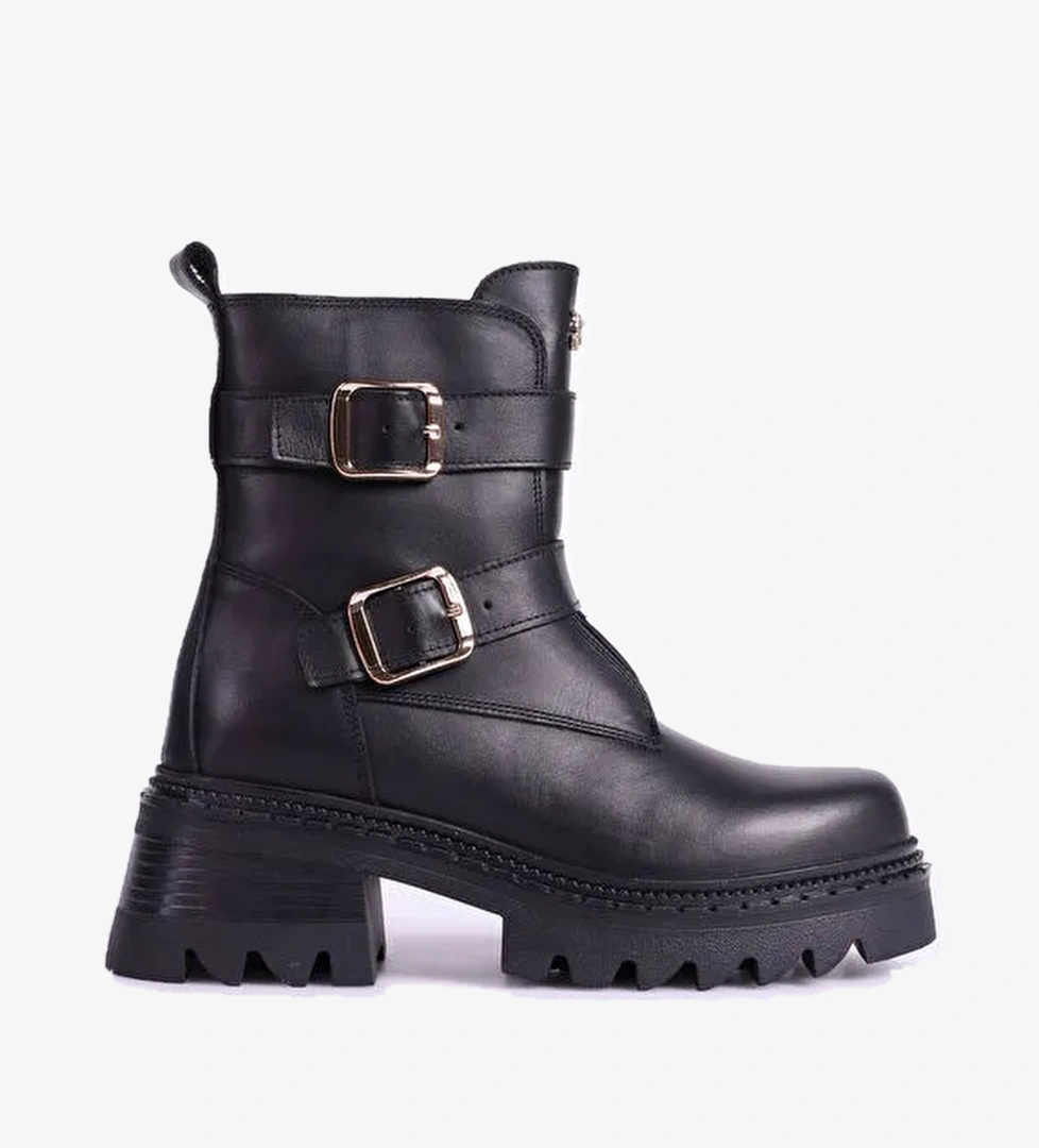Fabrika Siyah Kadın Deri Bot D-ELORA - Görsel 1