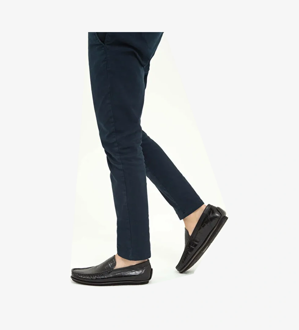 Tamer Tanca Erkek Hakiki Deri Siyah Kroko Driver Ayakkabı - Görsel 1