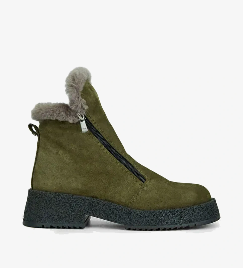 Tamer Tanca Kadın Hakiki Deri Haki Süet Casual Bot - Görsel 1