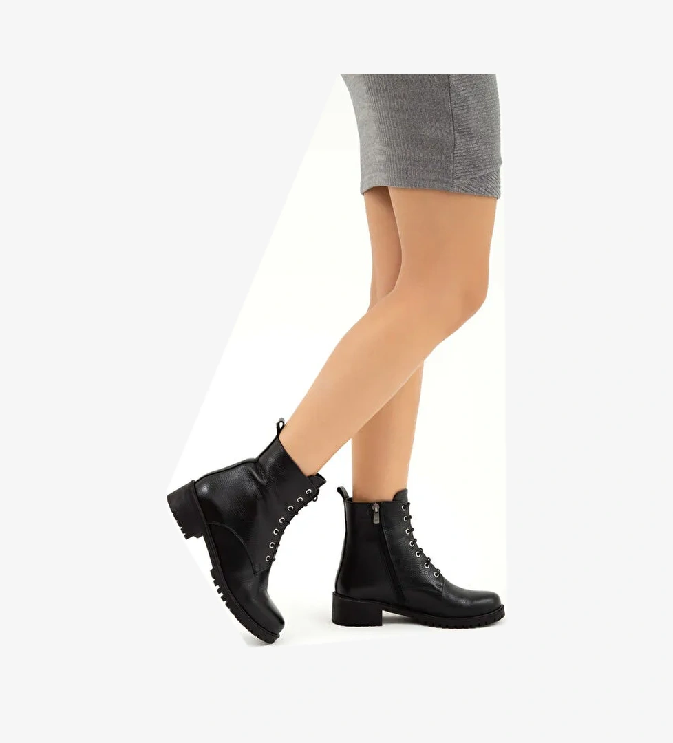 Tamer Tanca Kadın Hakiki Deri Siyah Floter Casual Bot - Görsel 1