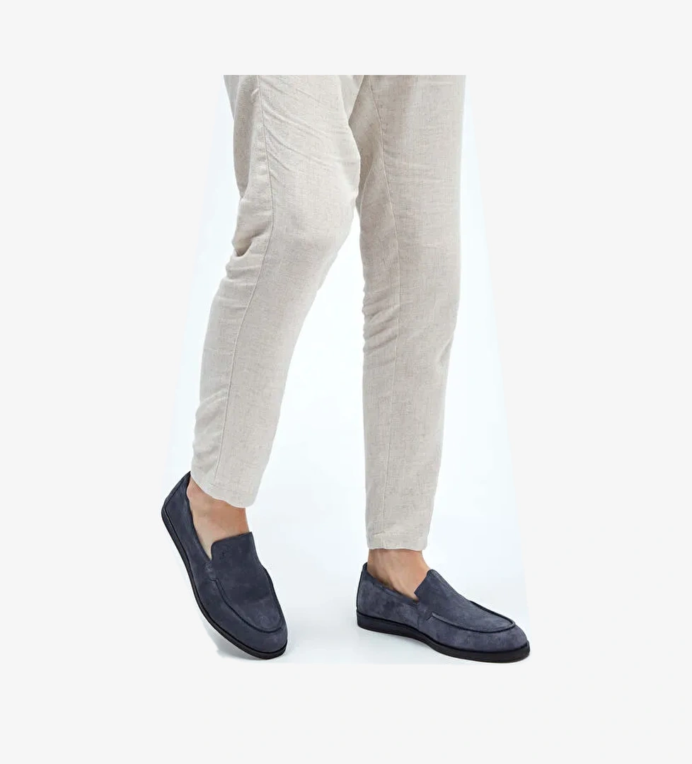 Tamer Tanca Erkek Hakiki Deri Gri Süet Loafer Ayakkabı - Görsel 1