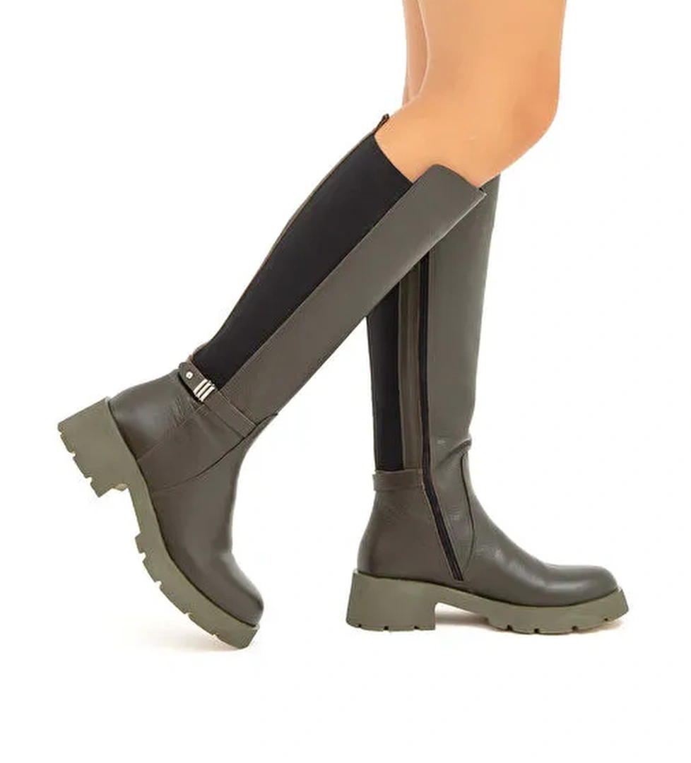 Tamer Tanca Kadın Hakiki Deri Yeşil Casual Çizme - Görsel 1