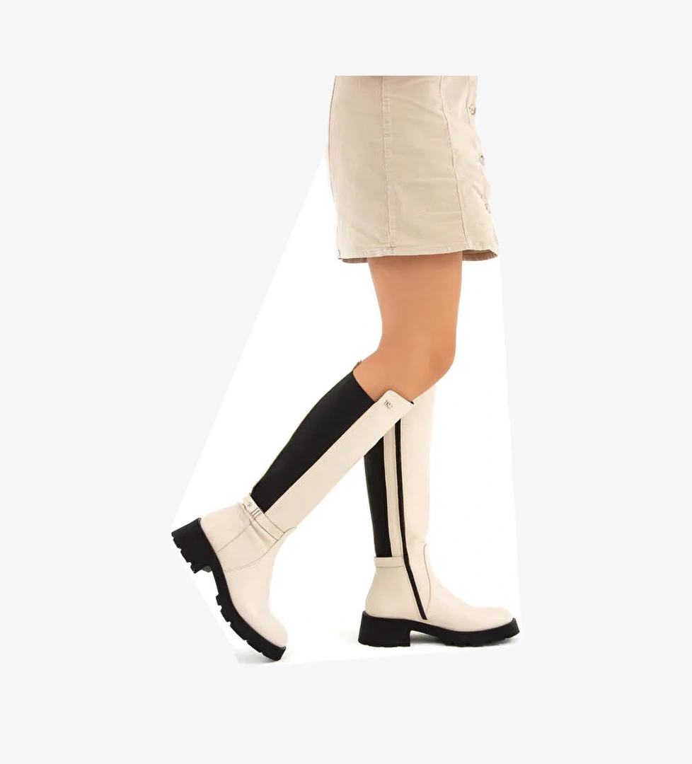 Tamer Tanca Kadın Hakiki Deri Bej Casual Çizme - Görsel 1