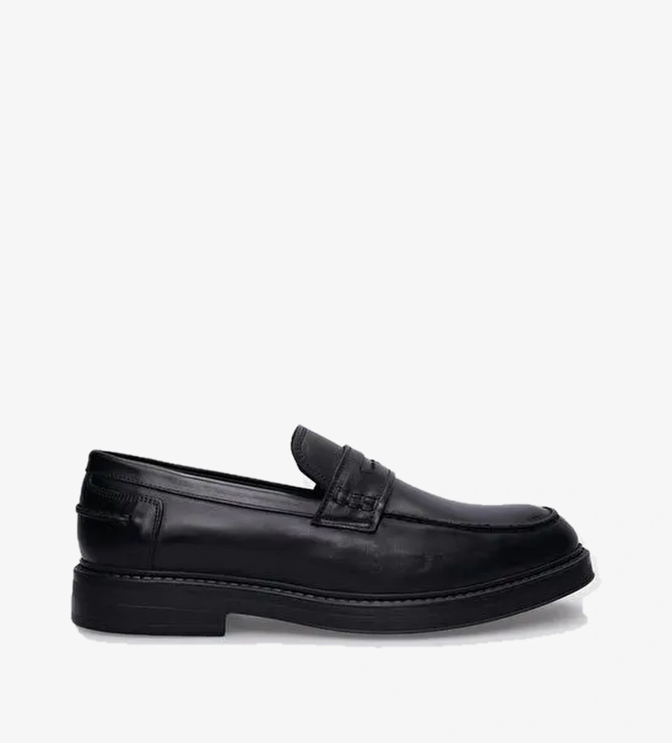 %100 Hakiki Deri Siyah Erkek Günlük Ayakkabı - Görsel 1