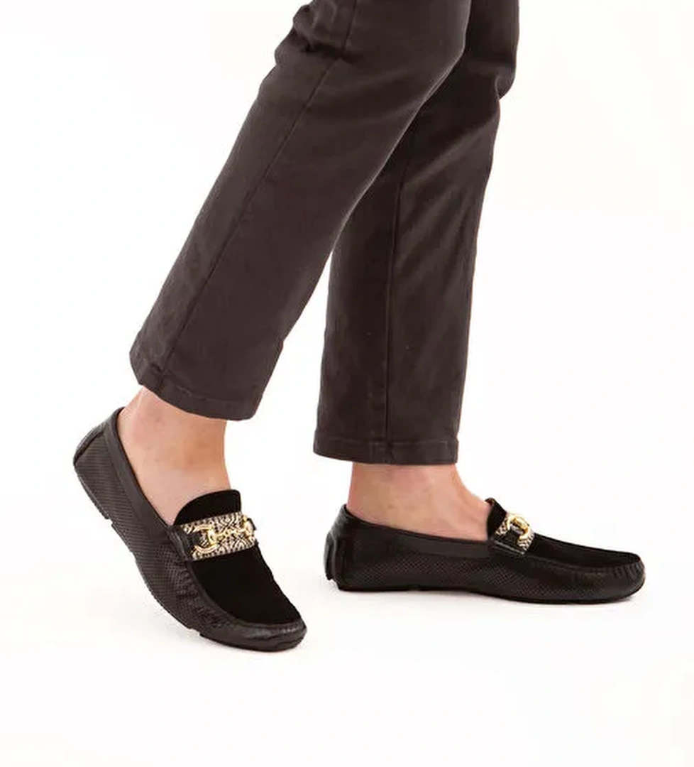 Tamer Tanca Erkek Hakiki Deri Siyah Bufalo Loafer Ayakkabı - Görsel 1