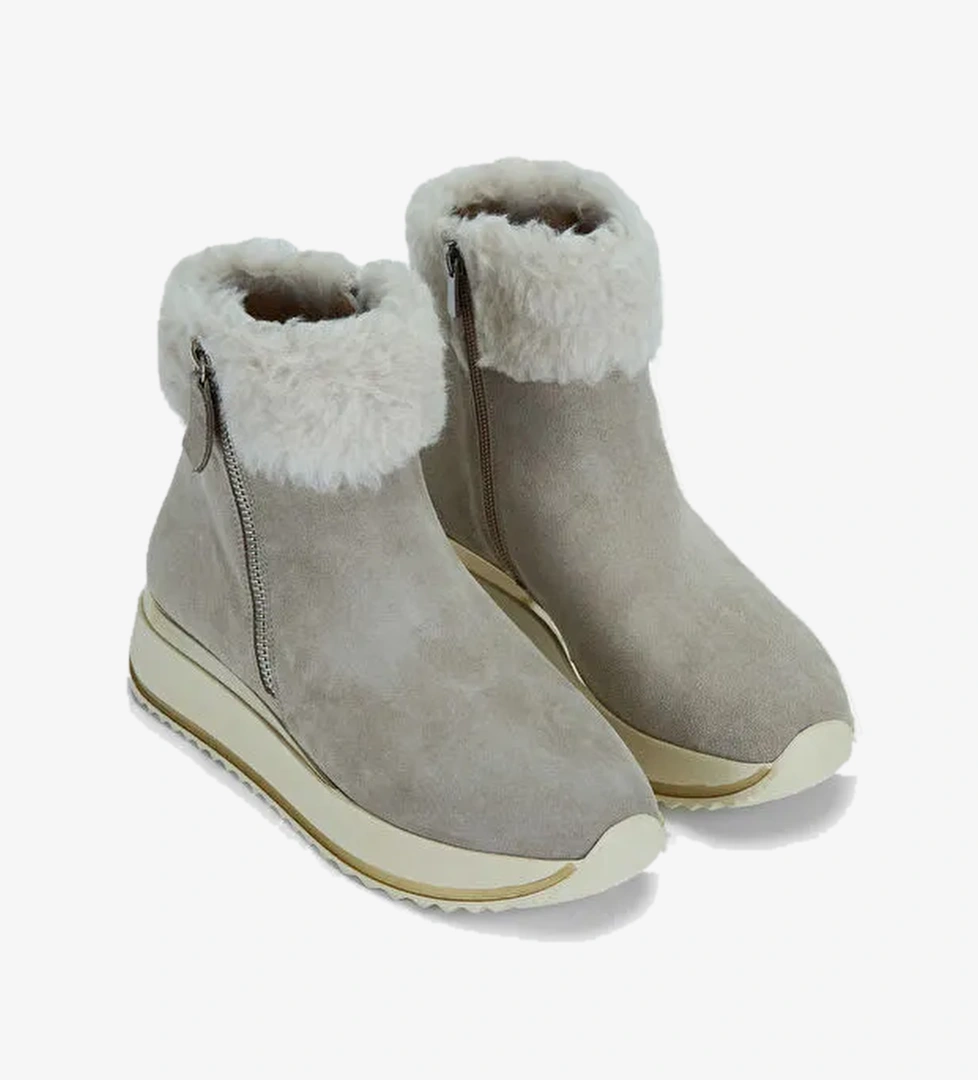 Tamer Tanca Kadın Hakiki Deri Bej Casual Bot - Görsel 1