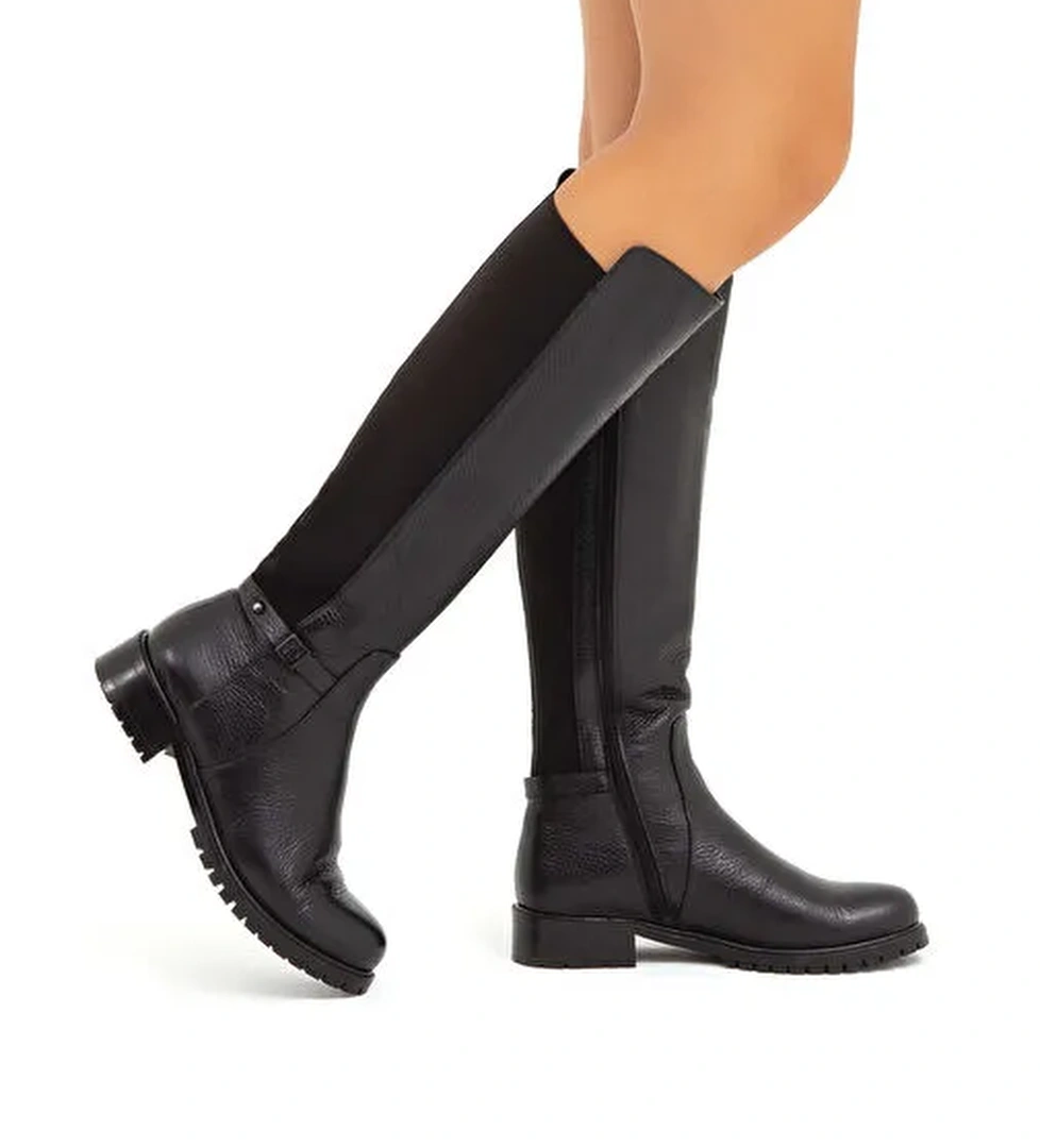 Tamer Tanca Kadın Hakiki Deri Siyah Floter Casual Çizme - Görsel 1