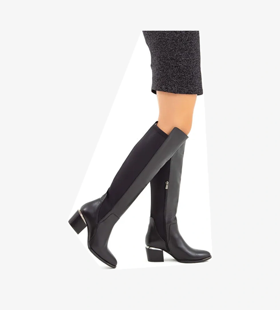 Tamer Tanca Kadın Hakiki Deri Siyah Klasik Çizme - Görsel 1