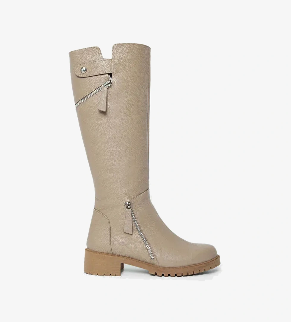 Tamer Tanca Kadın Hakiki Deri Bej Casual Çizme - Görsel 1