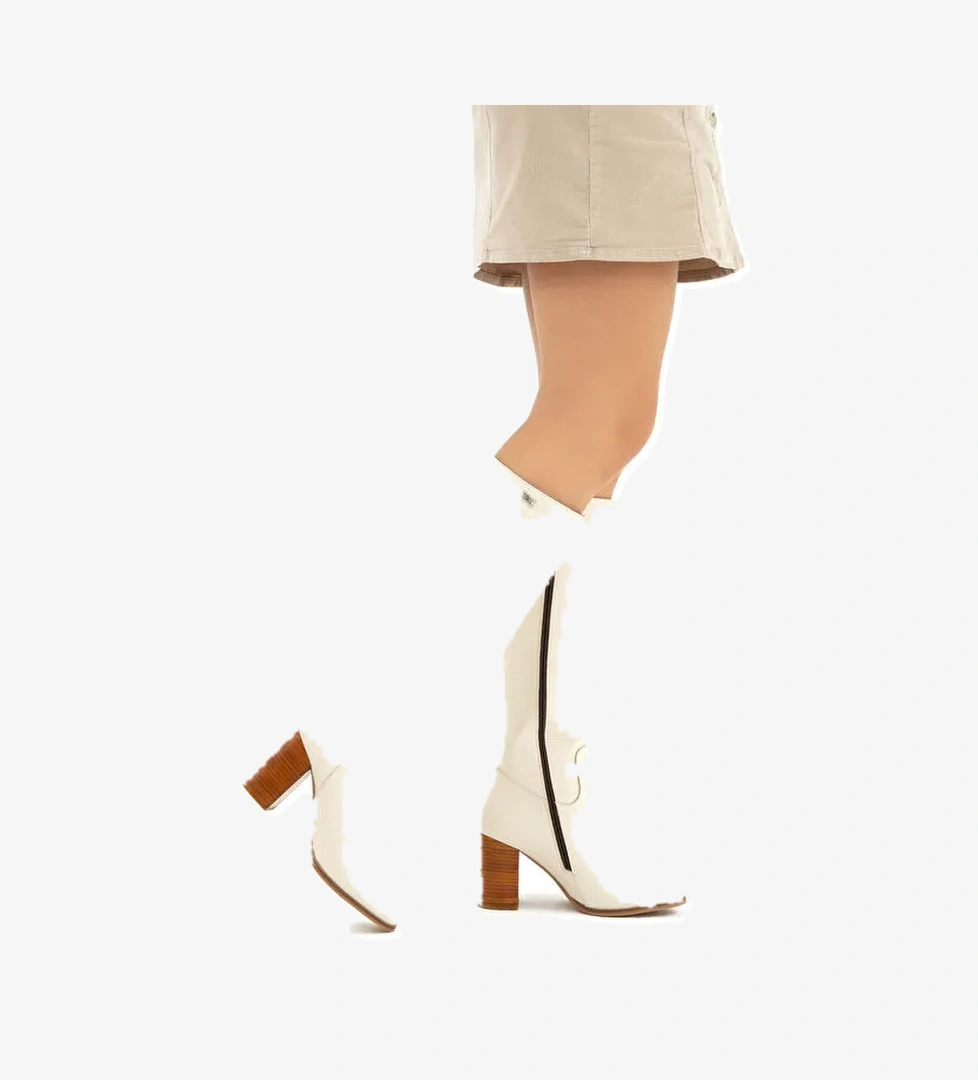 Tamer Tanca Kadın Hakiki Deri Bej Floter Klasik Çizme - Görsel 1