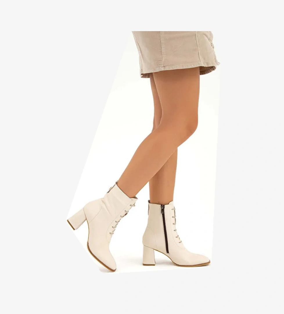 Tamer Tanca Kadın Hakiki Deri Bej Bot - Görsel 1