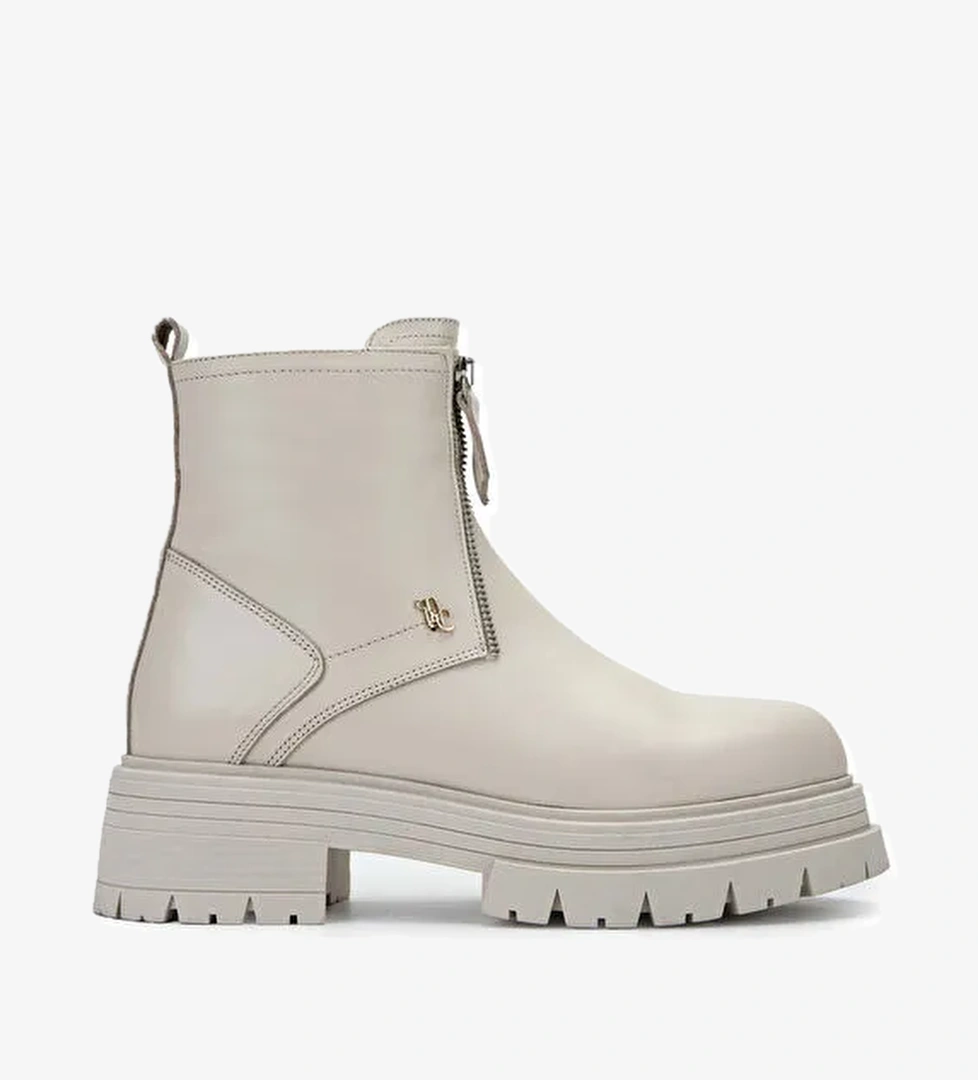 Tamer Tanca Kadın Hakiki Deri Bej Casual Bot - Görsel 1