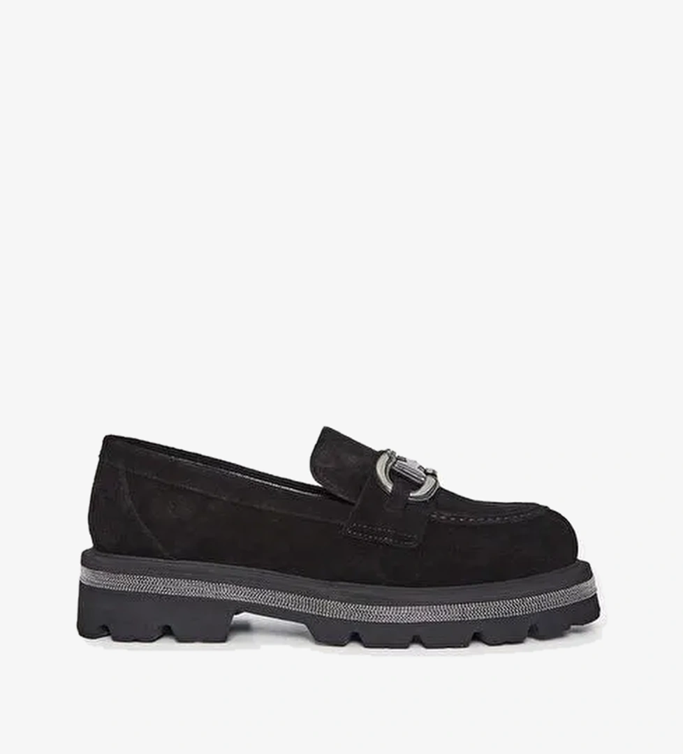 Valmenti Kadın Siyah Süet Hakiki Deri Loafer Ayakkabı - Görsel 1