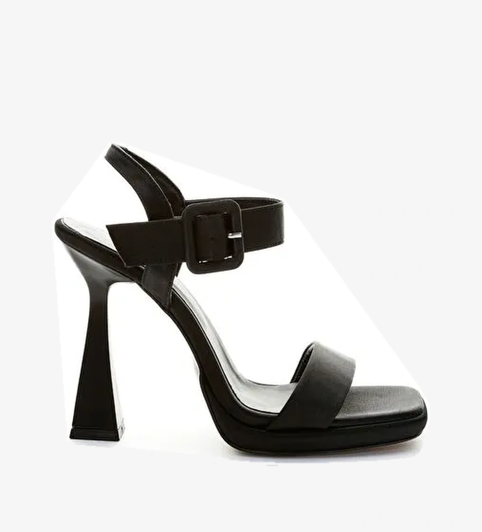 Valmenti Ambra Kadın Siyah Saten Suni Deri Topuklu Ayakkabı - Görsel 1