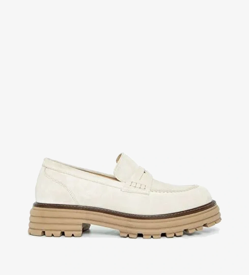 Valmenti Kadın Bej Süet Hakiki Deri Loafer Ayakkabı - Görsel 1